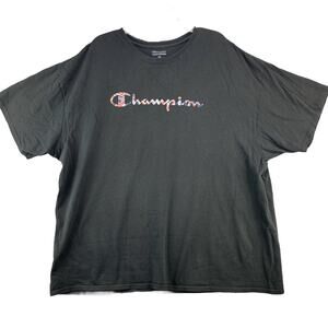Champion Mens T Shirt 3XL Short Sleeve Black Tee Script Logo Crew Neck Pullover